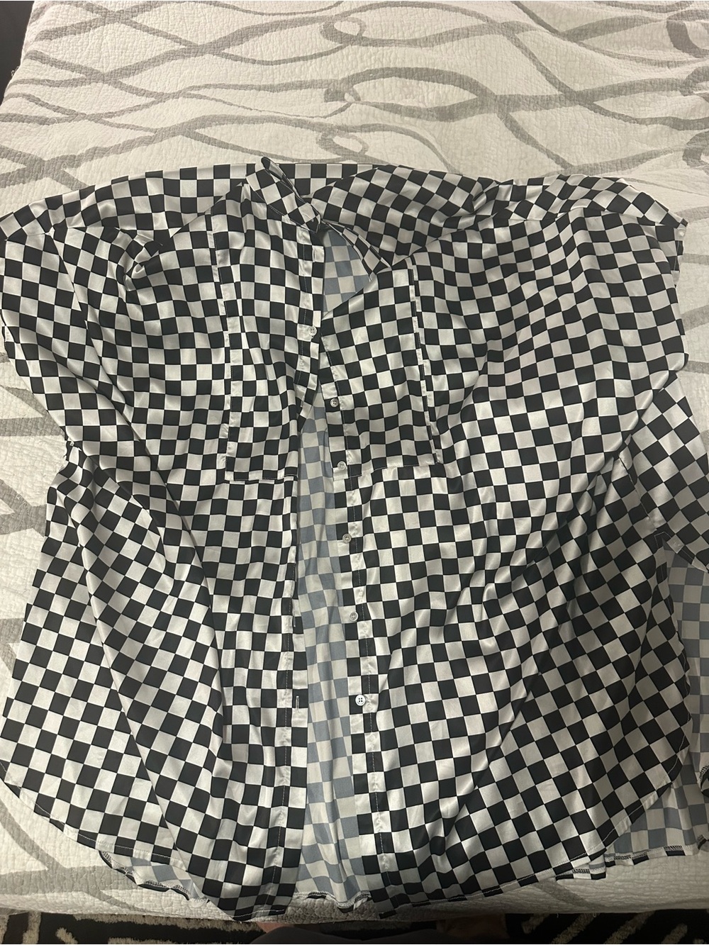 Dressed in Lala Shirt Womens Small Checkerboard Sleeveless Boxy Baggy Poly Top